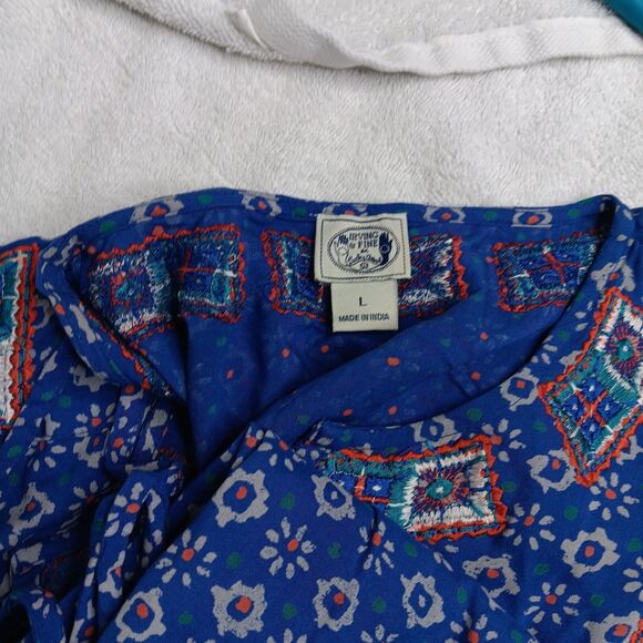 Irving & Fine Womens Large Dress Tank Sleeveless Floral Blue Blouson Pullover - Picture 7 of 8